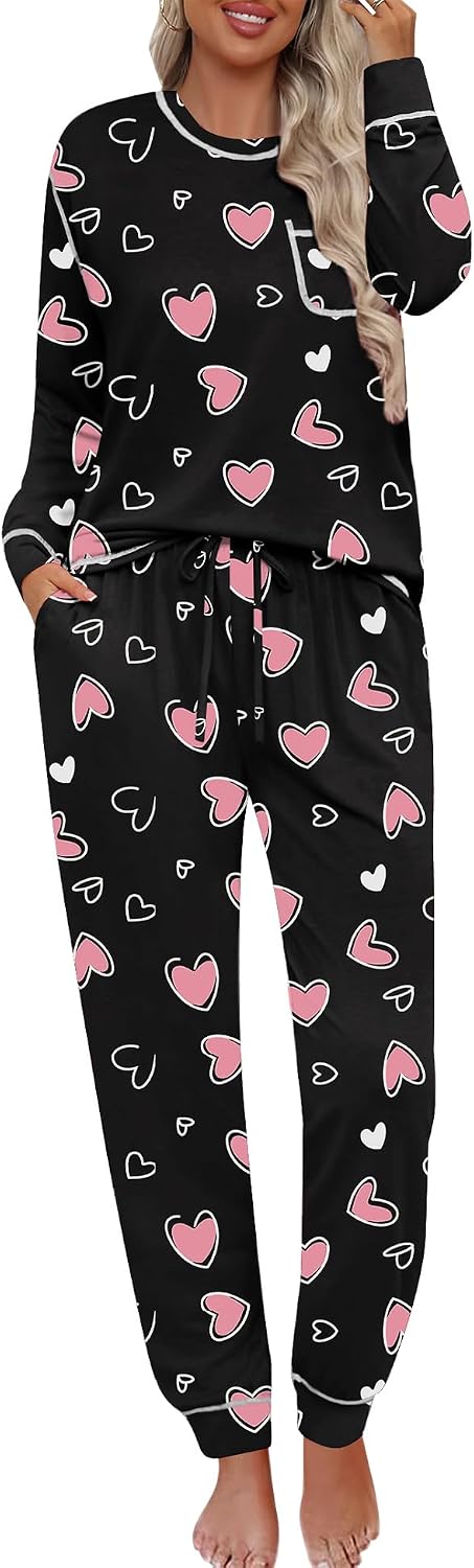 SWOMOG Women’s Pajamas Set Long Sleeve Sleepwear with Long Pants Soft Modal Loungewear Pj Set