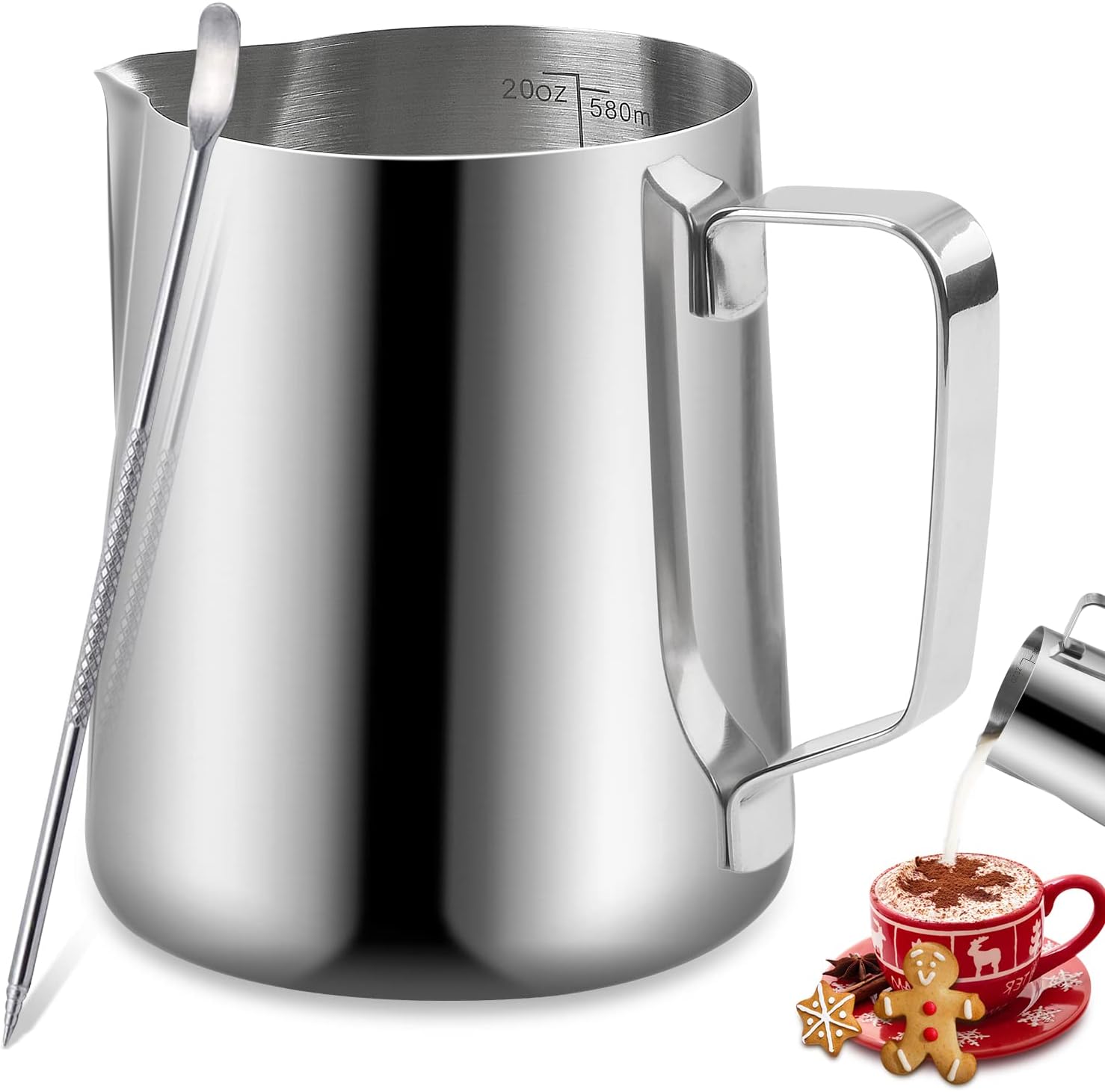 Stainless Steel Espresso Milk Frothing Pitcher - 12OZ/350ML Coffee Milk Frother Cup with Decorating Art Pen for Espresso Machine, Latte Art