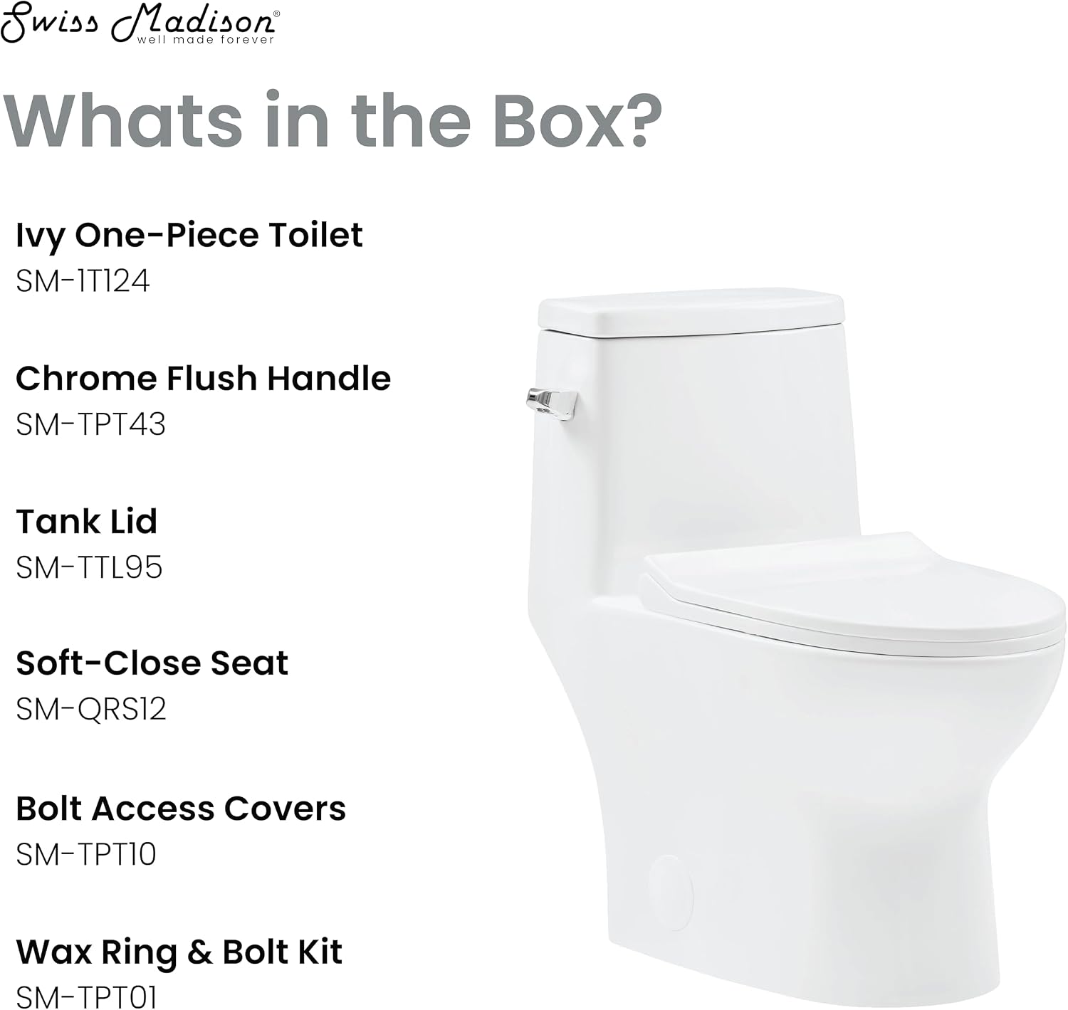 Ivy One-Piece Elongated Toilet Left Side Flush, 10" Rough-In 1.28 gpf