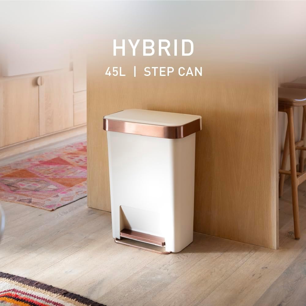 simplehuman Hybrid Step Can, 45L / 12 Gallon Rectangular Kitchen Trash Can, Liner Rim System, Liner Pocket®, 150,000-Step Pedal, Lid Shox® Silent Close, Black Plastic
