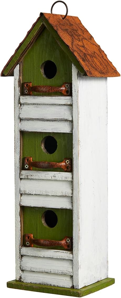 Glitzhome Bird Houses for Outside,10" H Rustic Wooden Bird House Garden Distressed Decorative Birdhouse for Outdoors, Hanging Birdhouse for Bluebird Hummingbird Wren Finch Cardinals Cedar