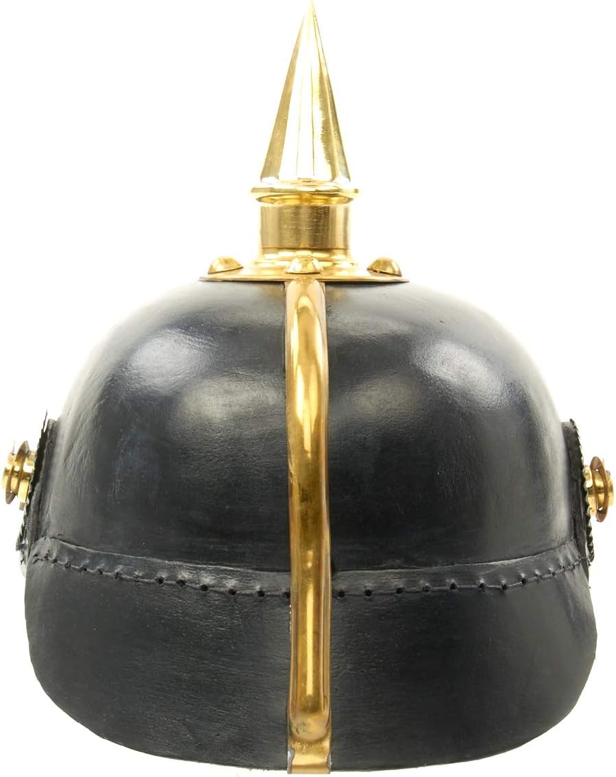 Medieval Replicas Imperial German Spiked Pickelhaube Officer Helmet- Black Leather & Brass
