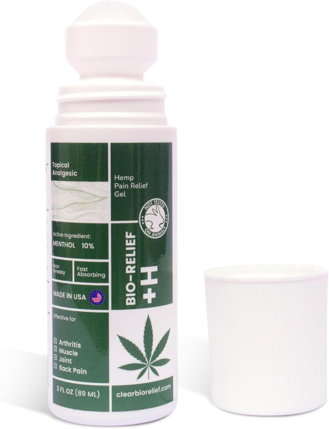 BIO-RELIEF Fast-Acting Hemp Pain Relief Roll On, Cool & Topical Pain Relief