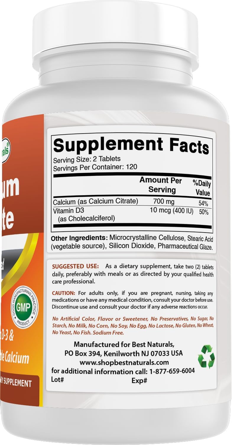 Best Naturals Calcium Citrate with Vitamin D-3 240 Tablets (240 Count (Pack of 1))