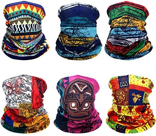 6 Pieces African Scarf African Bandanas Face Covering Unisex Boho Neck Gaiter Balaclava Head Wrap for Motorcycling Outdoor Use