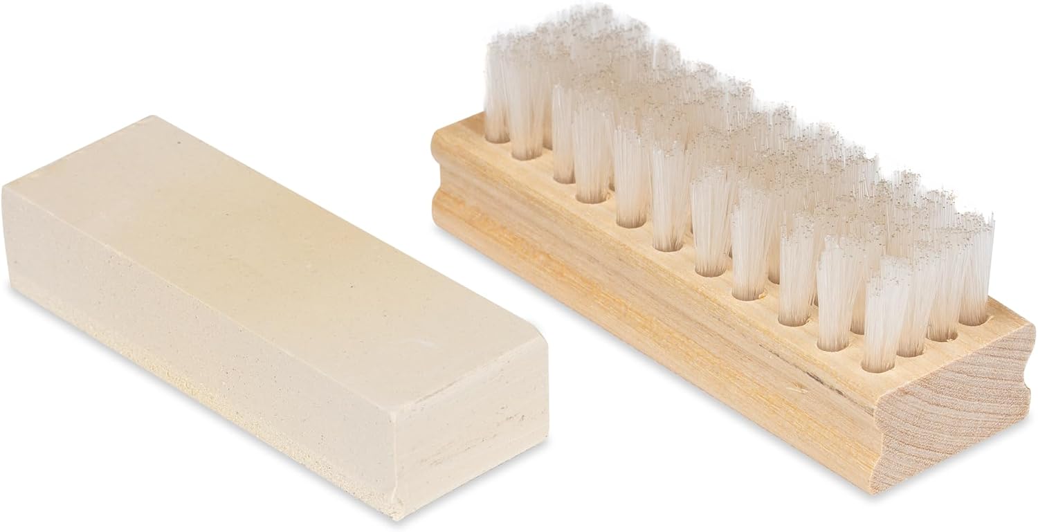 Angelus Suede & Nubuck Cleaner Kit - 1 Cleaning Eraser Block and 1 Nylon Bristle Brush - Eliminates Stains, Removes Spots