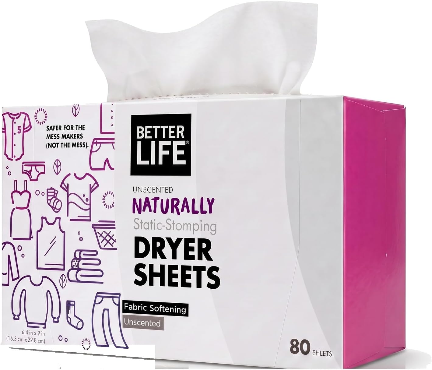 Better Life Natural Dryer Sheets, Unscented, 80 Count