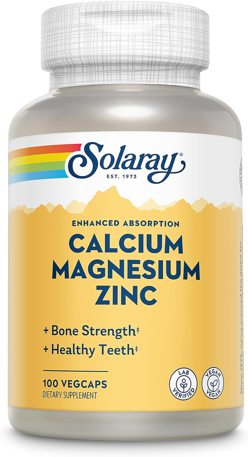 SOLARAY Calcium Magnesium Zinc, 275 VegCaps | Bone, Muscle, Heart & Immune Support, Calcium, Magnesium & Zinc Complex, 68 Servings, Vegan, Lab Verified