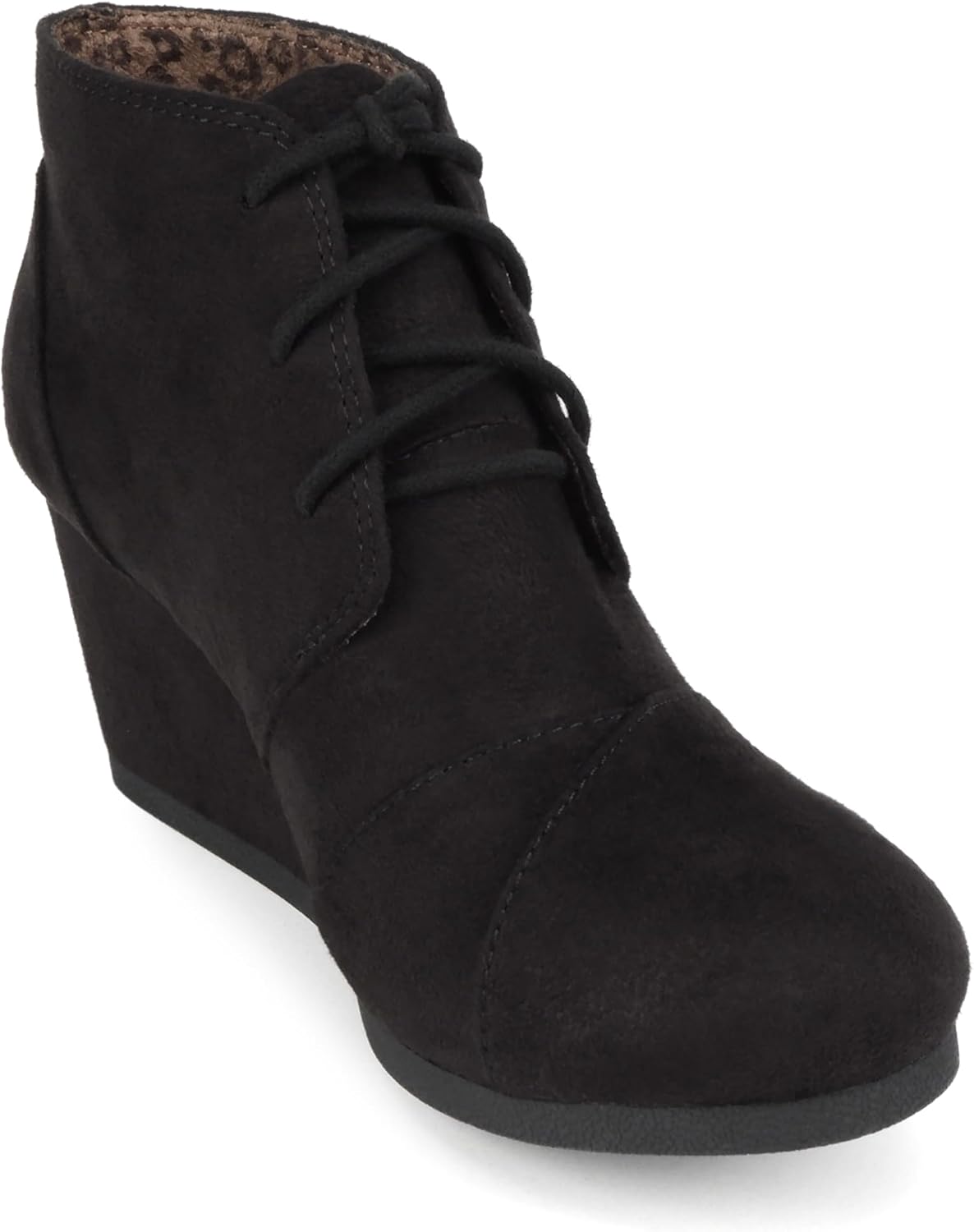 Soda “REX” ~ Women Lace Up Rounded Toe Low Wedge Ankle Bootie