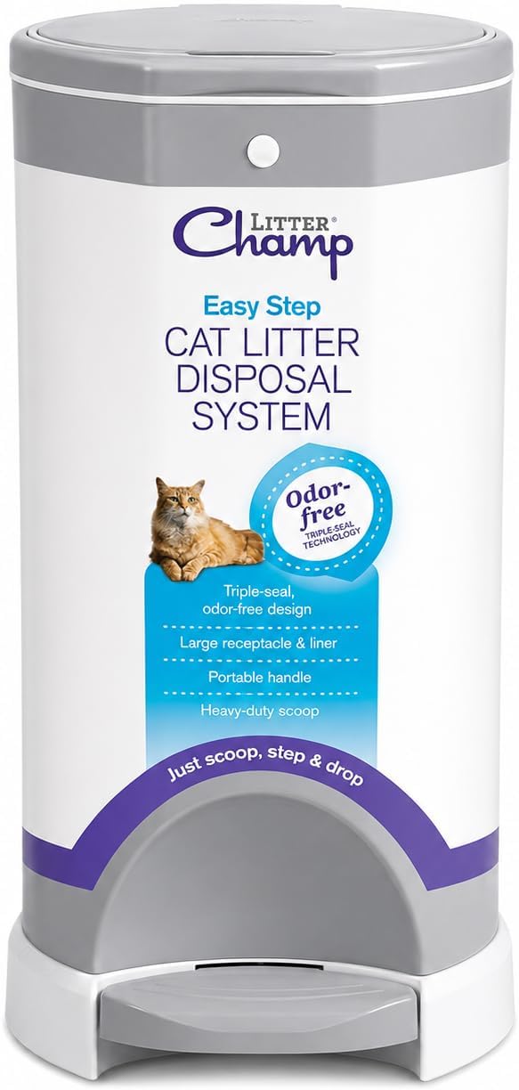 Litter Champ Cat Litter Disposal System, Hands-Free Pedal Trash Can | 4 Gallon Capacity, Triple-Seal Odor Lock, ABS Resin