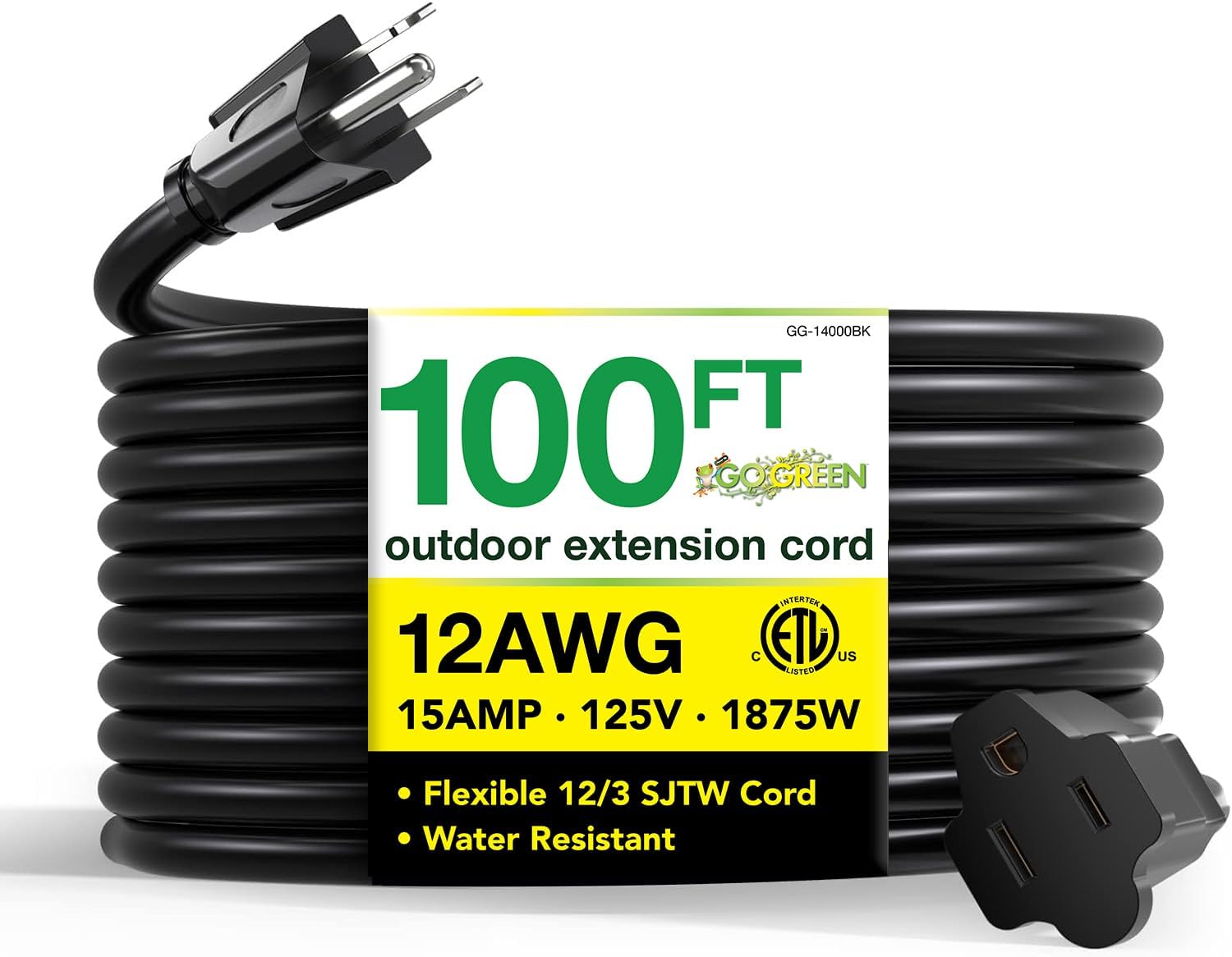 Go Green Power Inc. (GG-14025) 12/3 SJTW Outdoor Extension Cord, Lighted End, 25 ft