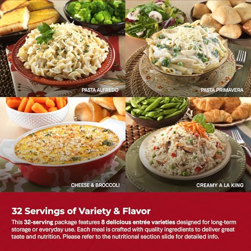 Legacy Food Storage 32 Serving Emergency Food Supply Bucket, 8 Entrees, 12,440 Total Calories, Shelf Stable Lunch & Dinner, Freeze Dried Survival Meals for MRE Camping, Hiking, Prepping
