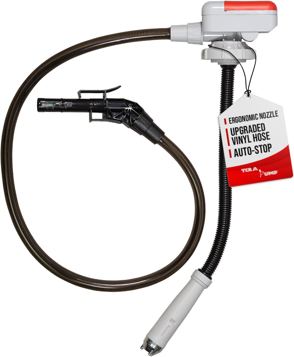 TERA PUMP Next Gen Garage Gas Can Pump with Auto-Stop | No Heavy Gas Can Lifting, 39" Strong Vinyl Hose, Flexible Intake Hose, Universal Adapter