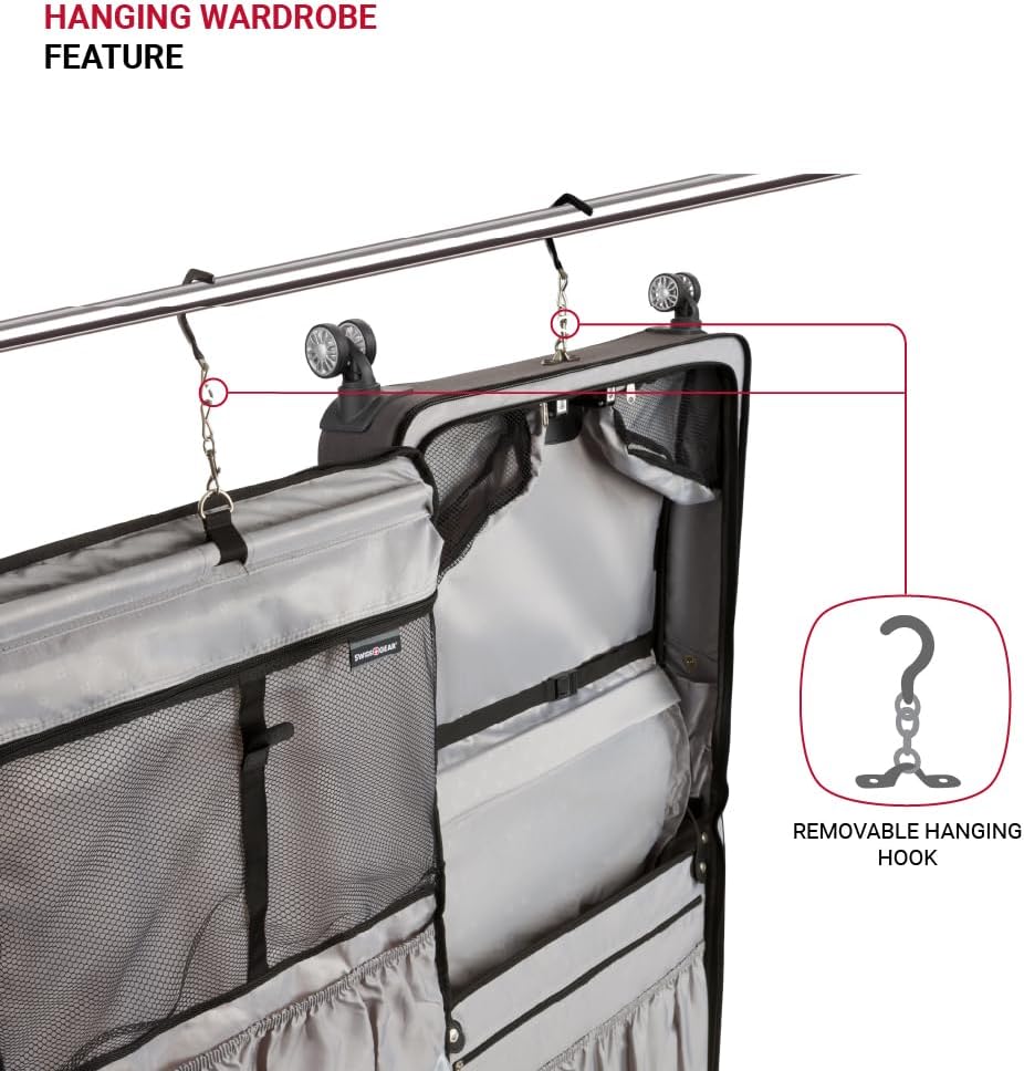 SwissGear 7895 Premium Rolling Garment Bag, Bonus Hanging Feature, Men's and Women's, 24-Inch Luggage - Black