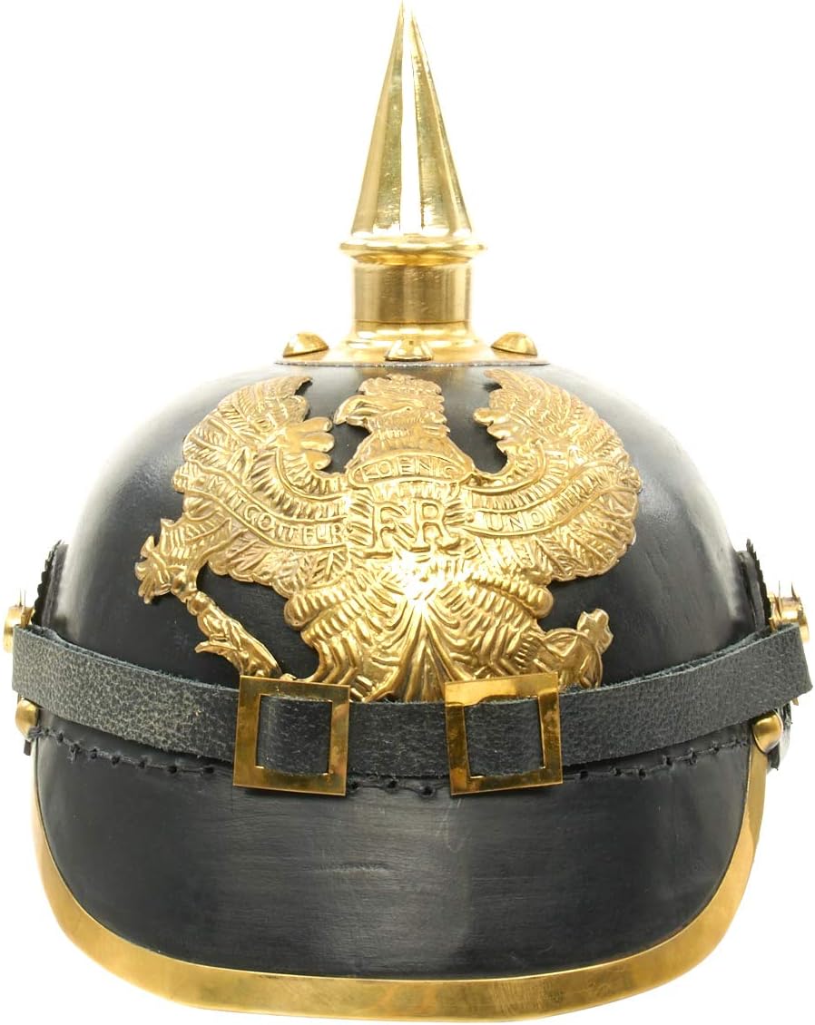 Medieval Replicas Imperial German Spiked Pickelhaube Officer Helmet- Black Leather & Brass