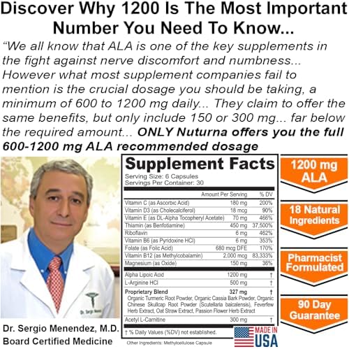 Neuropathy Support Supplement with 1200 mg HP-99 Alpha Lipoic Acid - Max Strength ALA Nerve Formula for Feet Hands Fingers Legs - Ultra Potent 18 in