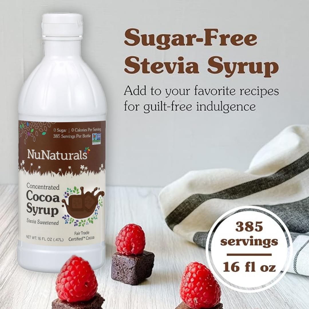 NuNaturals Stevia Syrup Sweetener, Chocolate, Sugar-Free, 16 oz