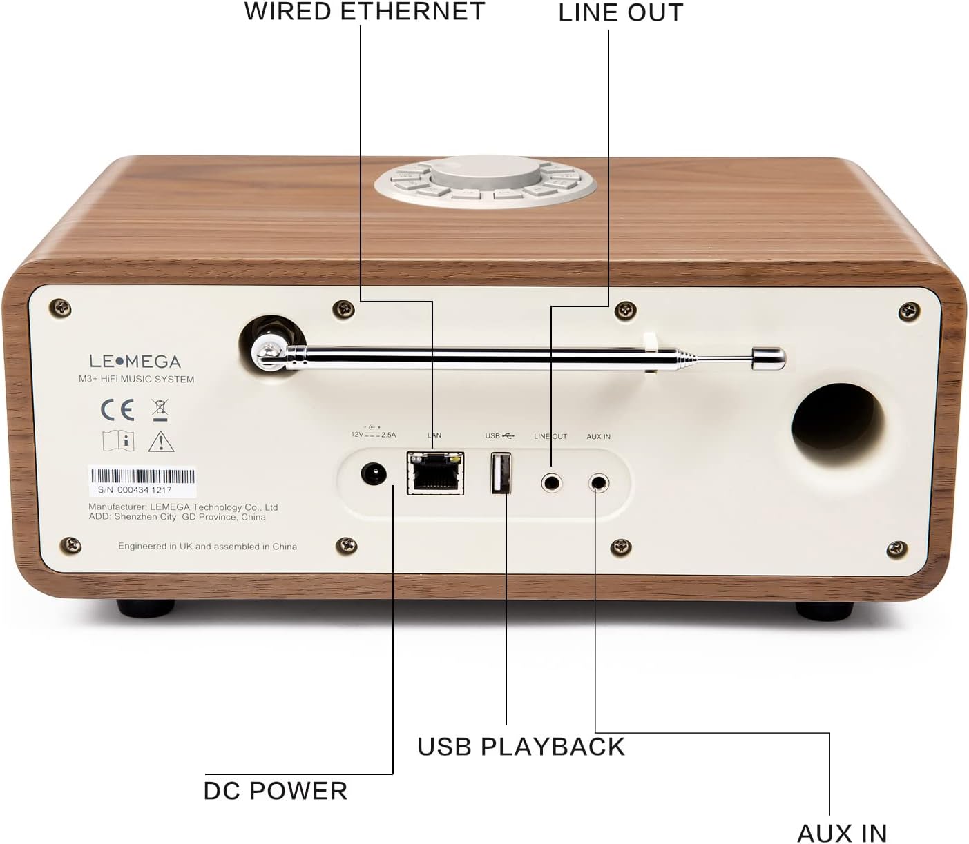 LEMEGA M3+ Internet Radio, Podcasts,Spotify, Bluetooth, FM Stereo, Walnut | Full colour display, 40 presets, remote control, acoustic wooden cabinet, headphone jack, USB, AUX-in, dual alarms clock