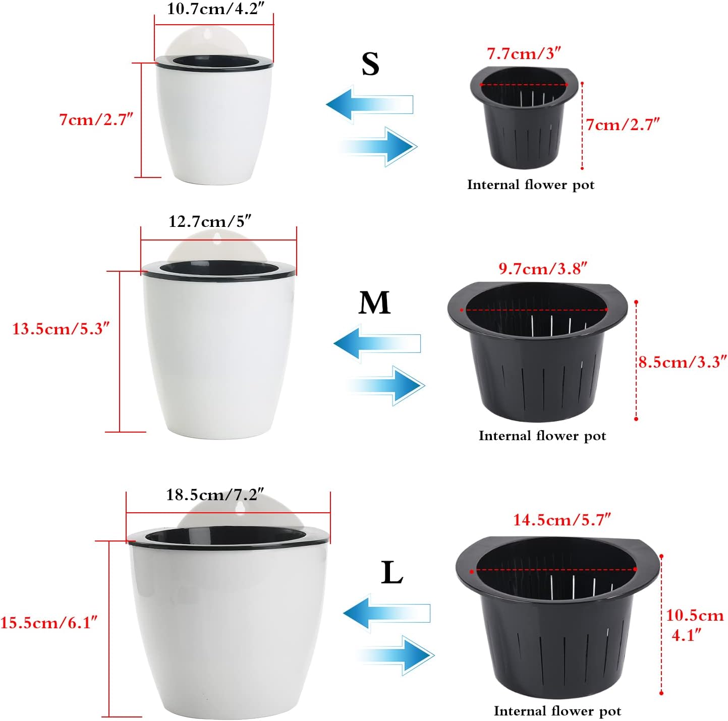 Sungmor Plastic Self Watering Wall Planter - Modern White & 3PC Pack | Large Size - Indoor Outdoor Vertical Flower Pot - Wall Mounted Window Hanging