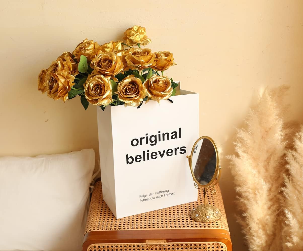 12 PCS Artificial Flowers Roses Silk Flowers Fake Long Stem Artificial Roses for Home Wedding Decorations (Yellow)