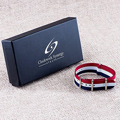 Clockwork Synergy® - Classic SS Nylon Ballistic Watch Band Straps - Red/White/Blue - 22mm Interchangeable Replacement Military Watch Strap