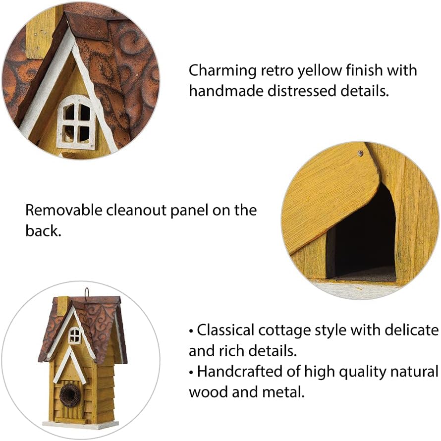 Glitzhome 12" H Green Hanging Distressed Solid Wood Garden Bird House Decorative Birdhouse