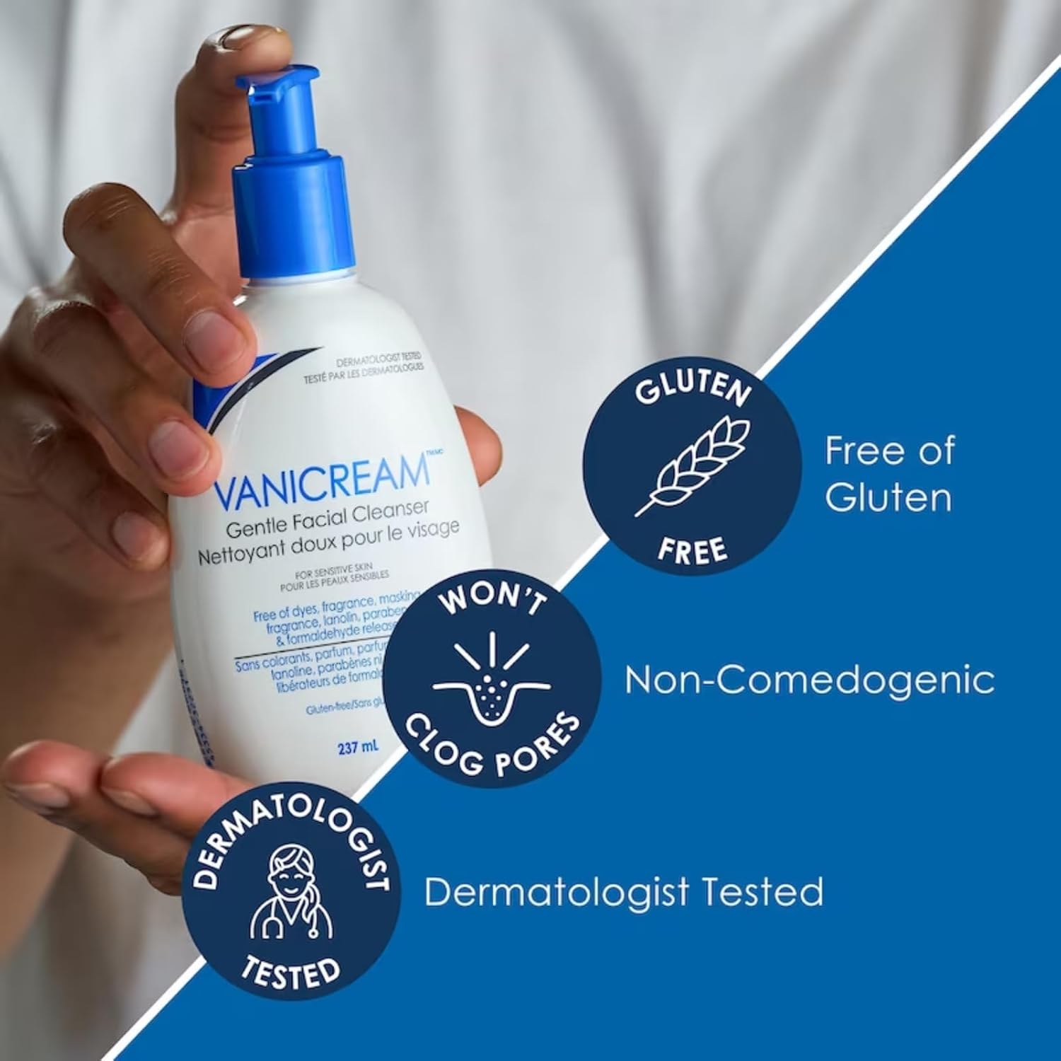 Vanicream Gentle Facial Cleanser for Sensitive Skin, 8 Oz (Pack of 3), Unscented, 24 Fl Oz