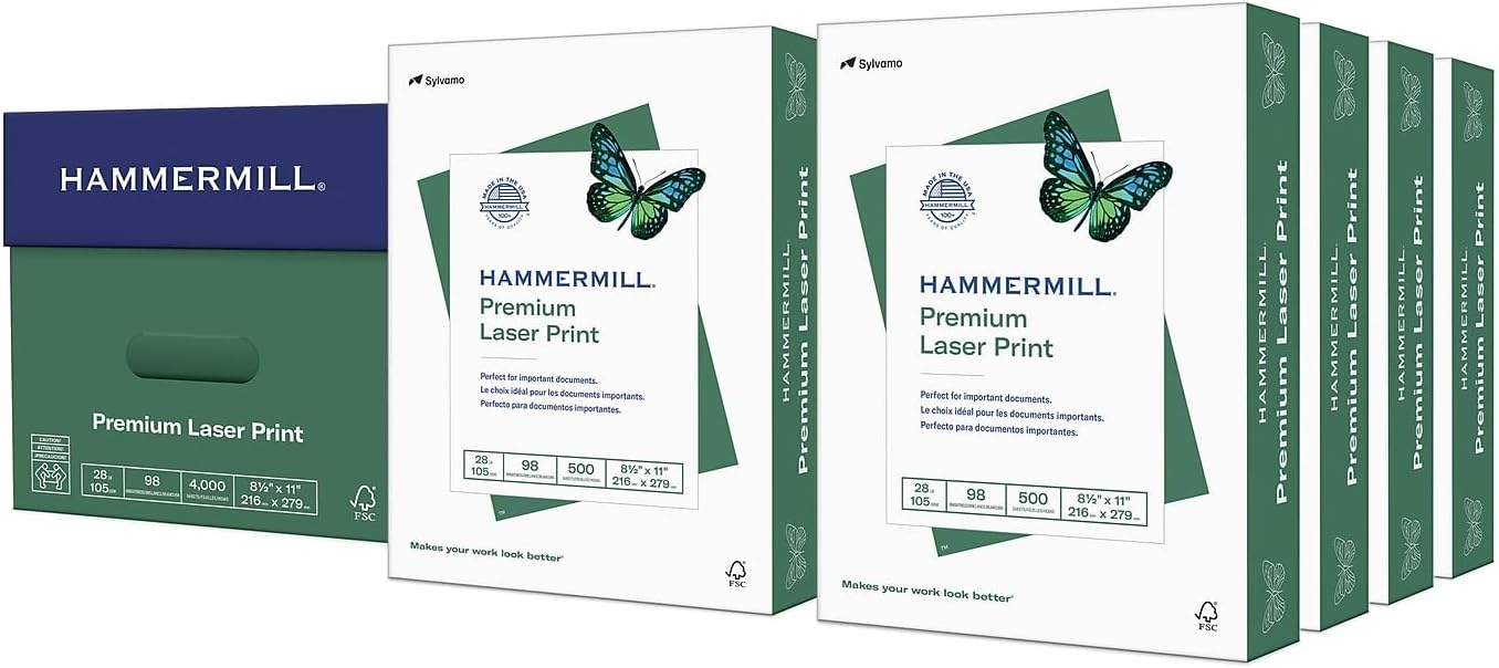Hammermill Printer Paper, Premium Laser Print 32 lb, 8.5 x 11-98 Bright, Made in The USA, 104646R - 1 Ream (500 Sheets)