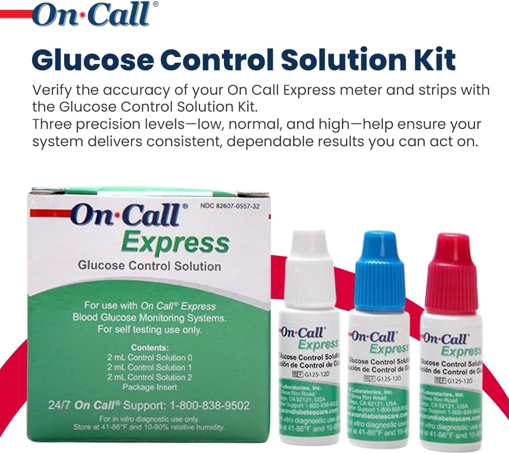 Glucose Control Solution Kit by On Call Express, Level 0, 1 & 2 for Blood Glucose Meters and Test Strips, Accuracy Check & Calibration Verification