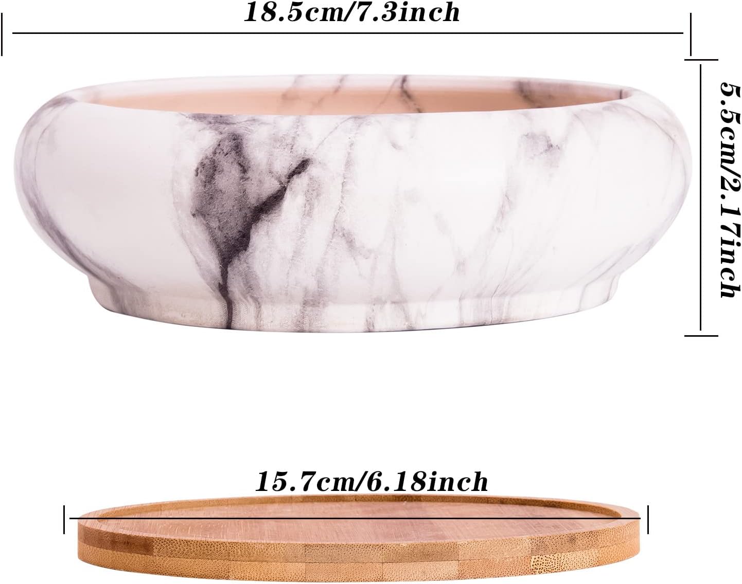 Succulent Pots, 7.3'' Large Bonsai Pots with Tray, Shallow Planters