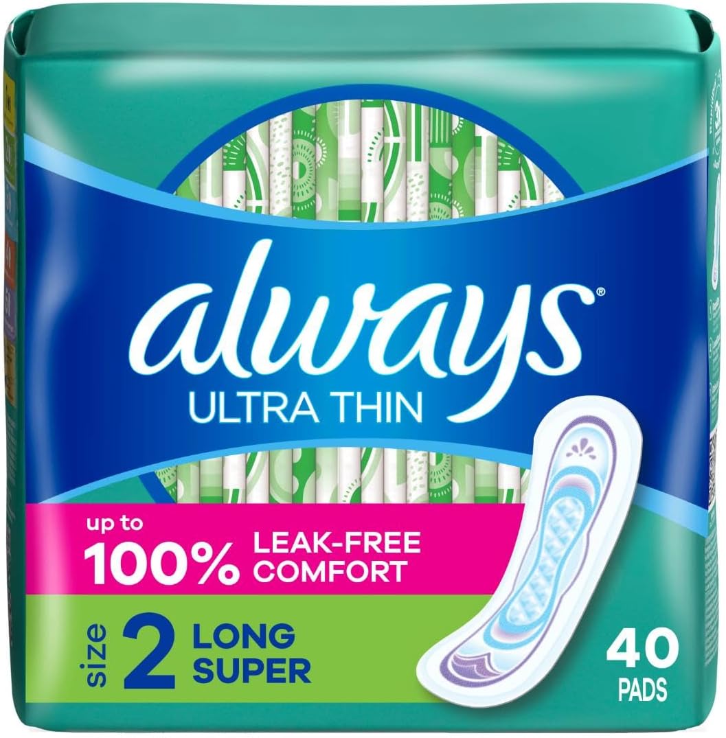 ALWAYS Ultra Thin Size 2 Super Pads Without Wings Unscented, 40 Count