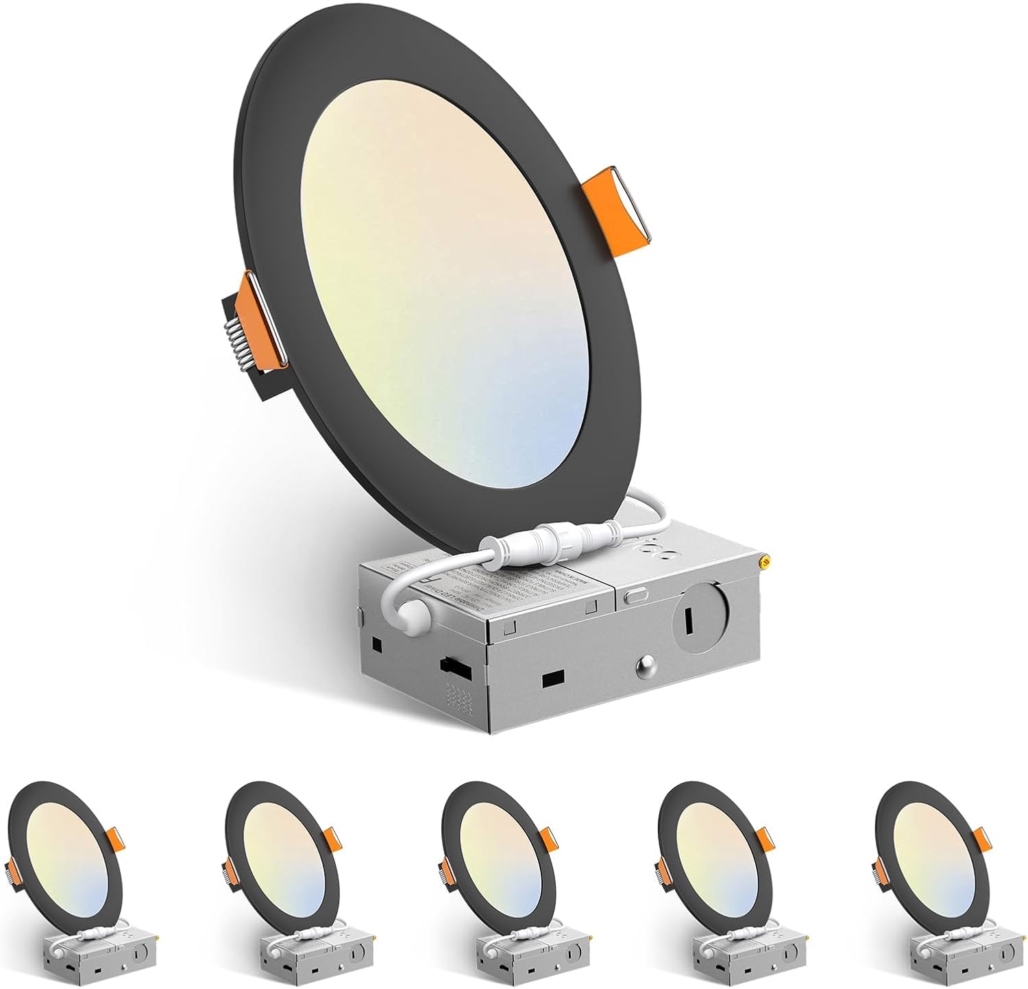 Amico 6 Pack 6 Inch LED Recessed Light with Junction Box, 5CCT, 1050LM, 12W