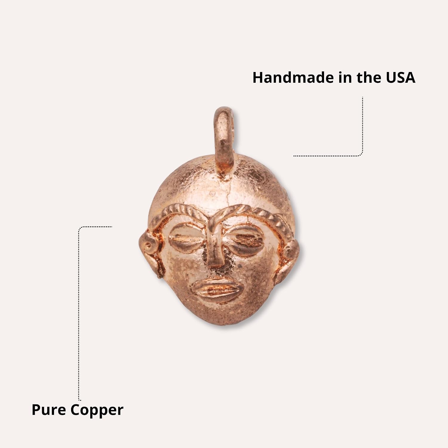 Better Jewelry, Real Pure Copper African Tribal Mask Pendant, Charm