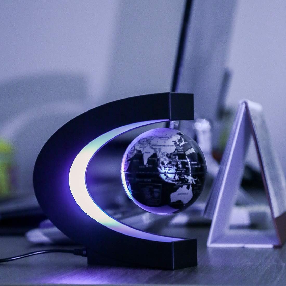 Magnetic Levitating Globe with LED Light | Cool Tech Gift for Men Father | Boys Birthday Gifts for Him | Floating Globes World Office Desk Accessories Tech Gadgets Home Decor Display- Black