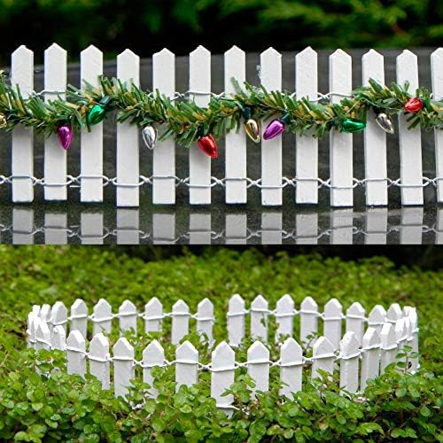 Prsildan 40 Inches Miniature Fairy Garden Fence, DIY Wood Picket Fence Mini Ornament