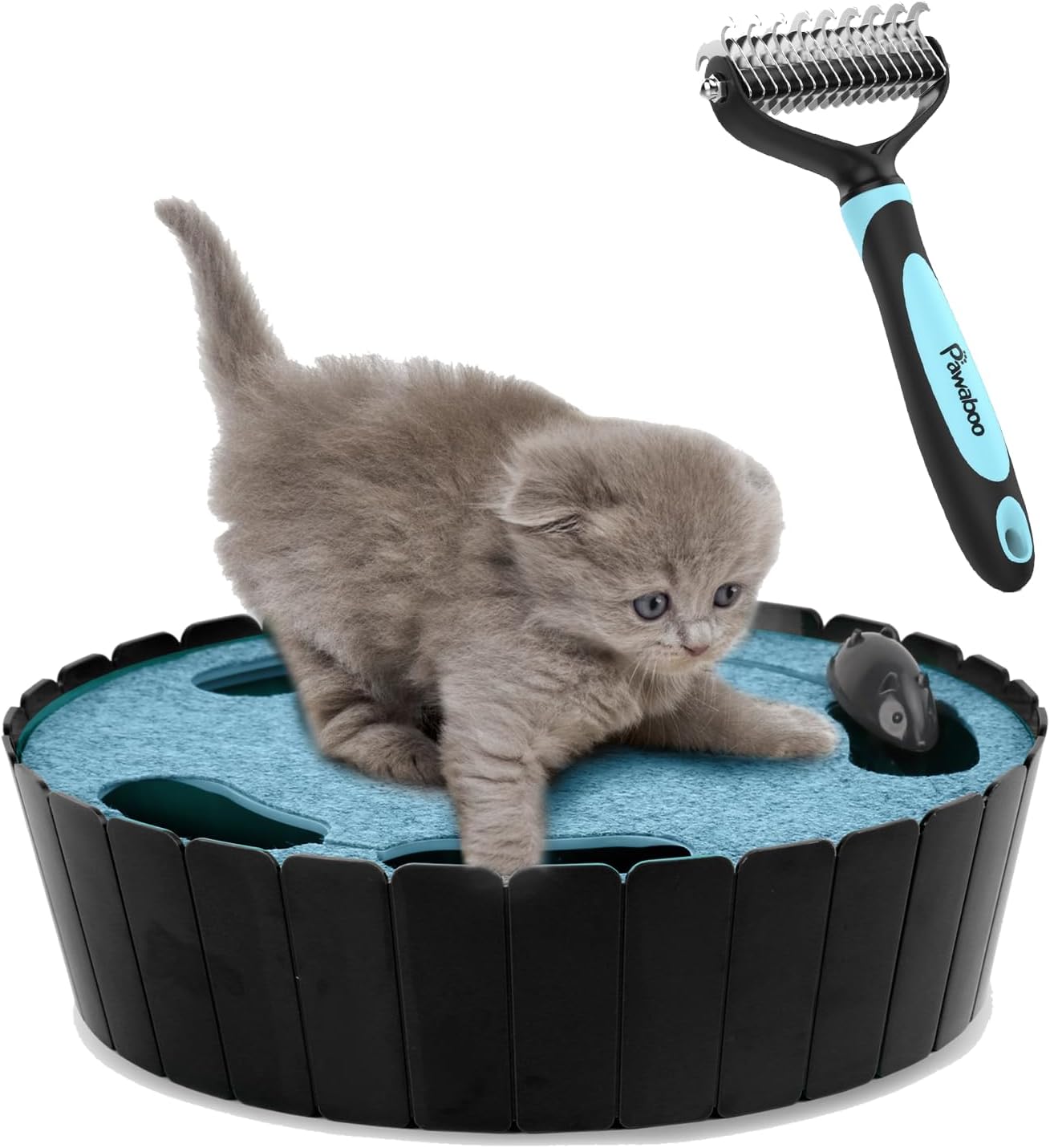 Pawaboo Interactive Cat Toy with Running Mouse, Automatic Track Kitten Toy | Electronic Motion Cat Toy for Indoor Cats, Pop and Play Hide Seek Cats Toys Hunting Mouse for Kitty Play Exercise, Green