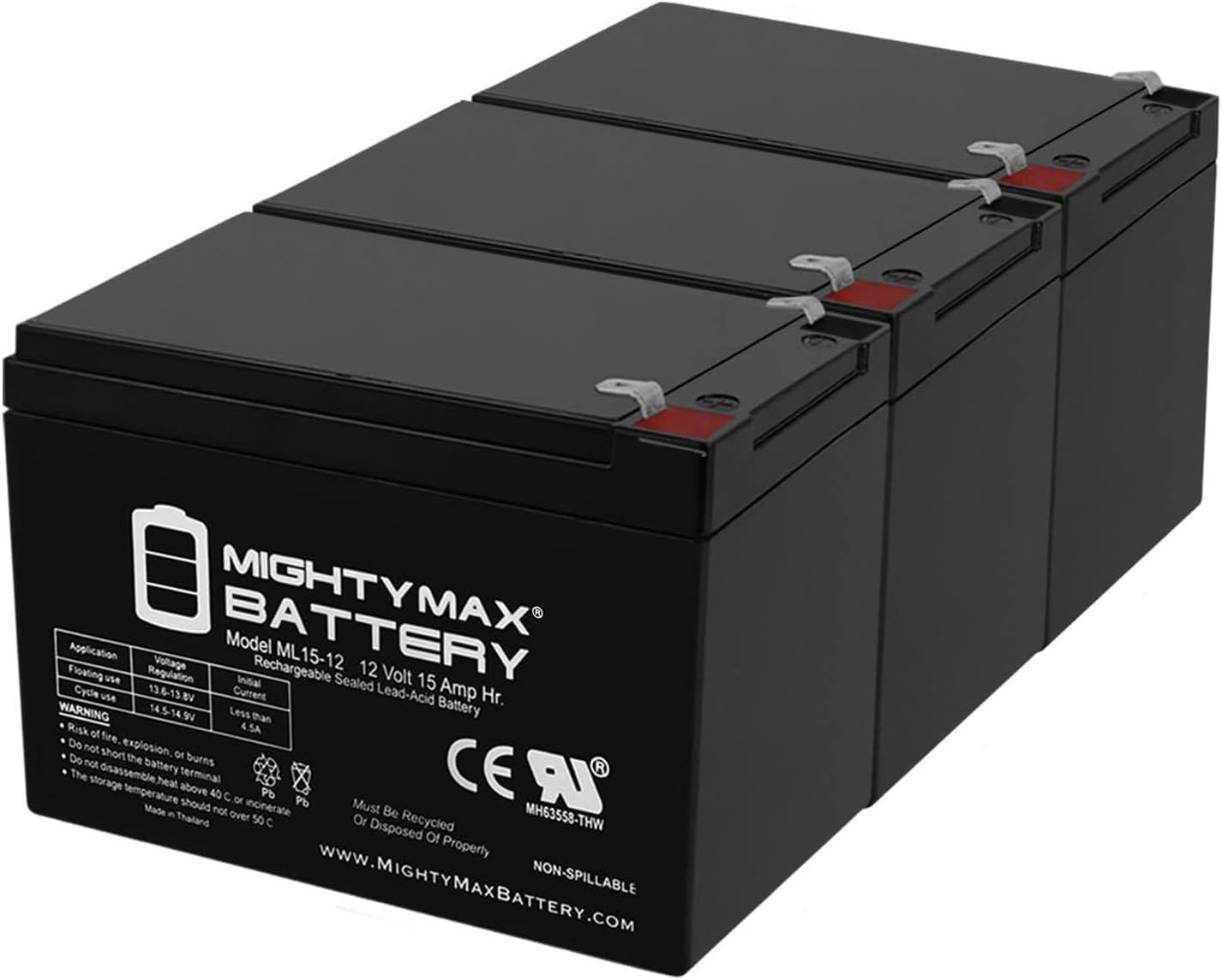 Mighty Max Battery 12V 15AH F2 Battery Replaces Razor Dirt Rocket SX500, 15128-3 Pack