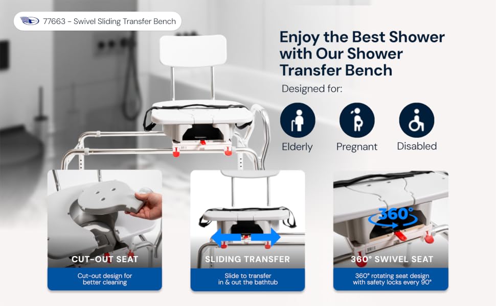 Eagle Health Supplies sliding shower chair tub transfer bench for bathtub