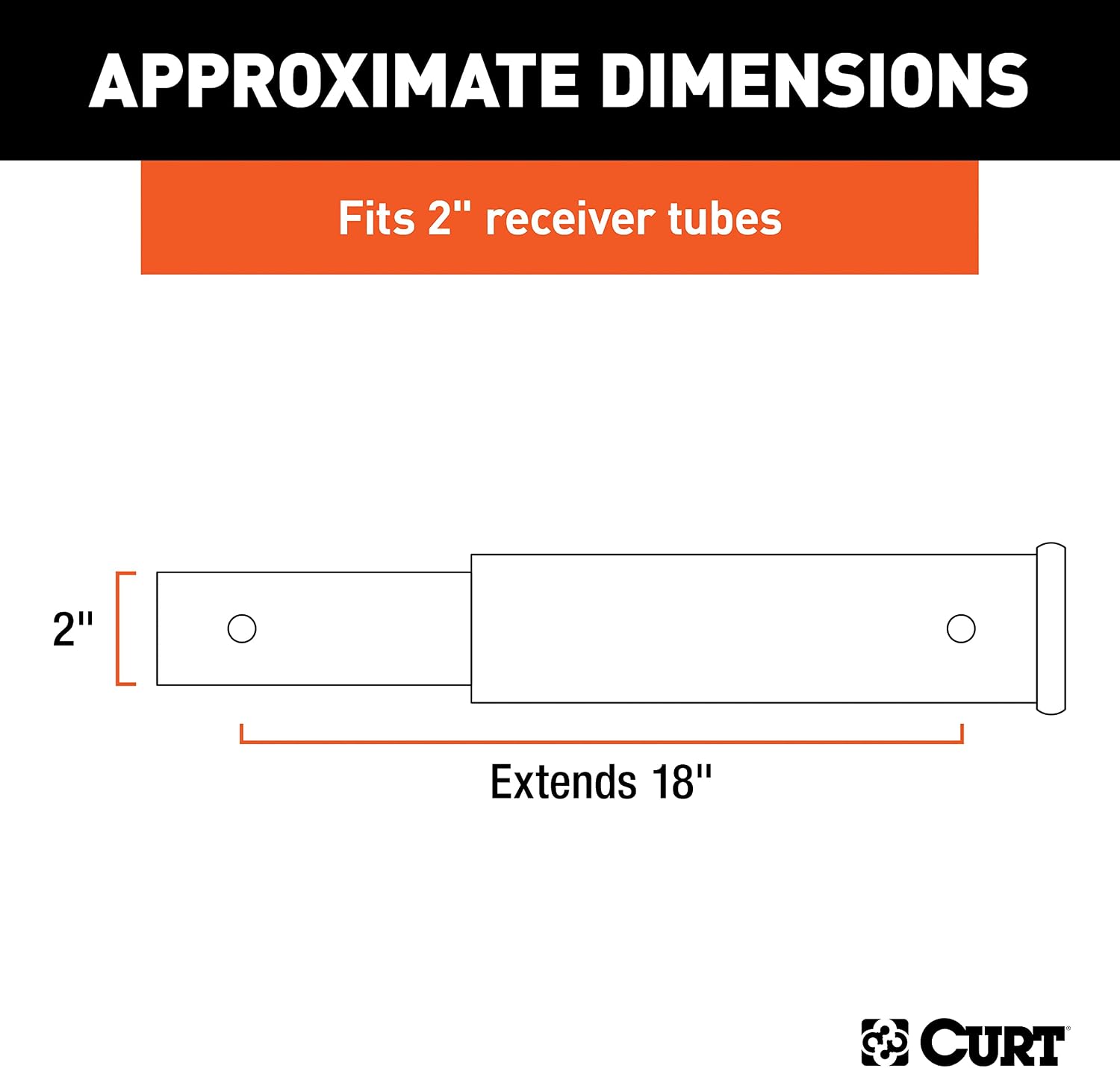 CURT 45796 18-Inch Trailer Hitch Extension for 2-Inch Receiver, 3,500 lbs.