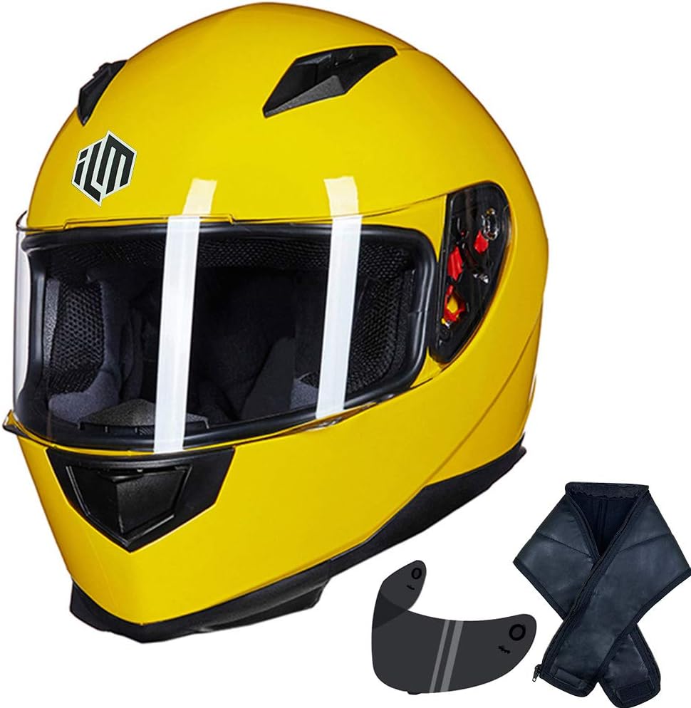 ILM Full Face Motorcycle Street Bike Helmet with Removable Winter Neck Scarf + 2 Visors DOT Model ILM-313