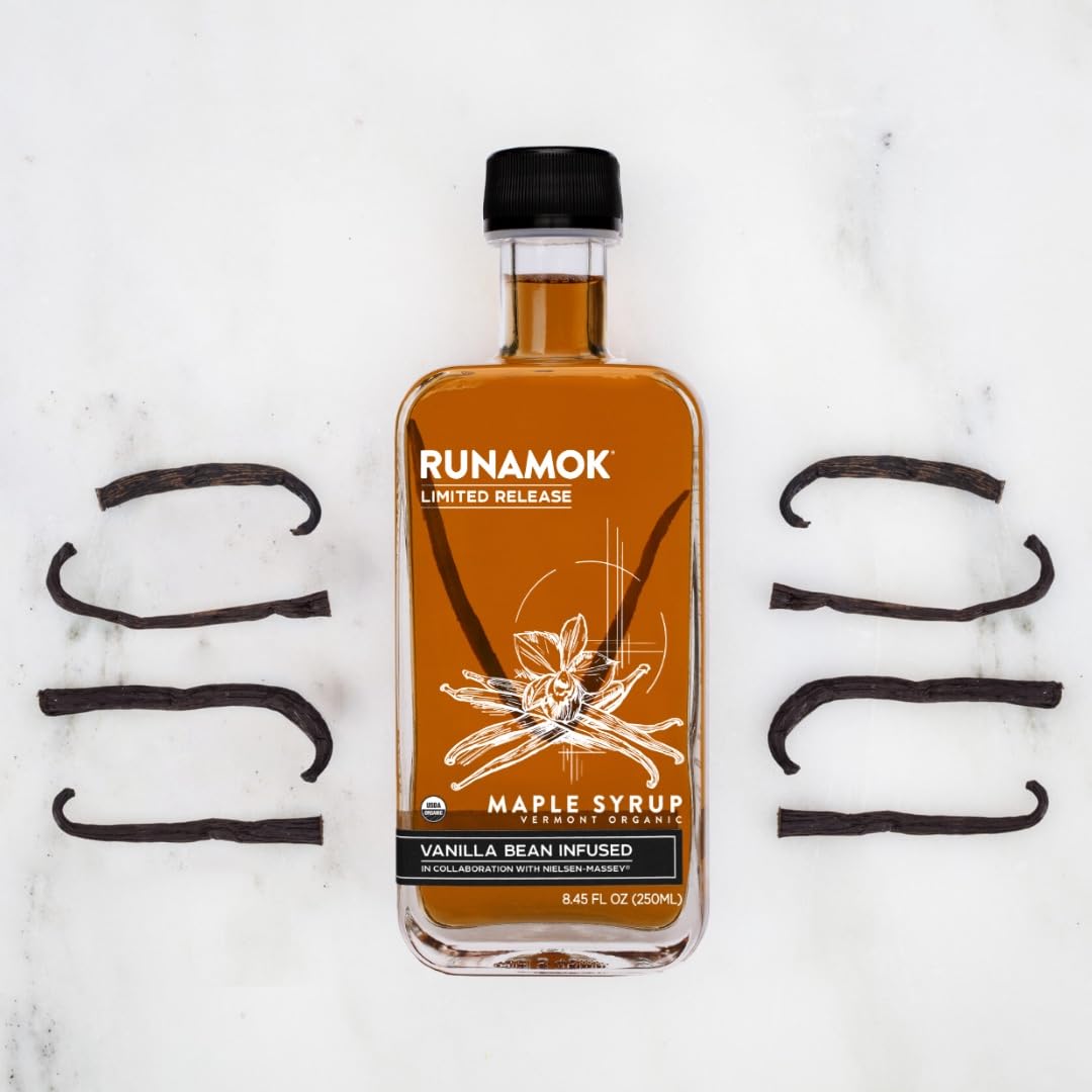 Runamok Maple Cinnamon-Vanilla Infused Maple Syrup - Authentic & Real Vermont Maple Syrup | Gluten Free & Natural Sweetener | Breakfast, Coffee, Pancakes Maple Syrup | 8.45 Fl Oz (250mL)