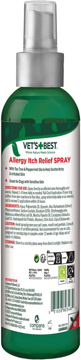 Vet's Best Allergy Itch Relief Spray for Dogs, Dry Skin Relief, 8 oz | Helps Relieve Dry, Itchy Skin, Reduces Licking & Scratching