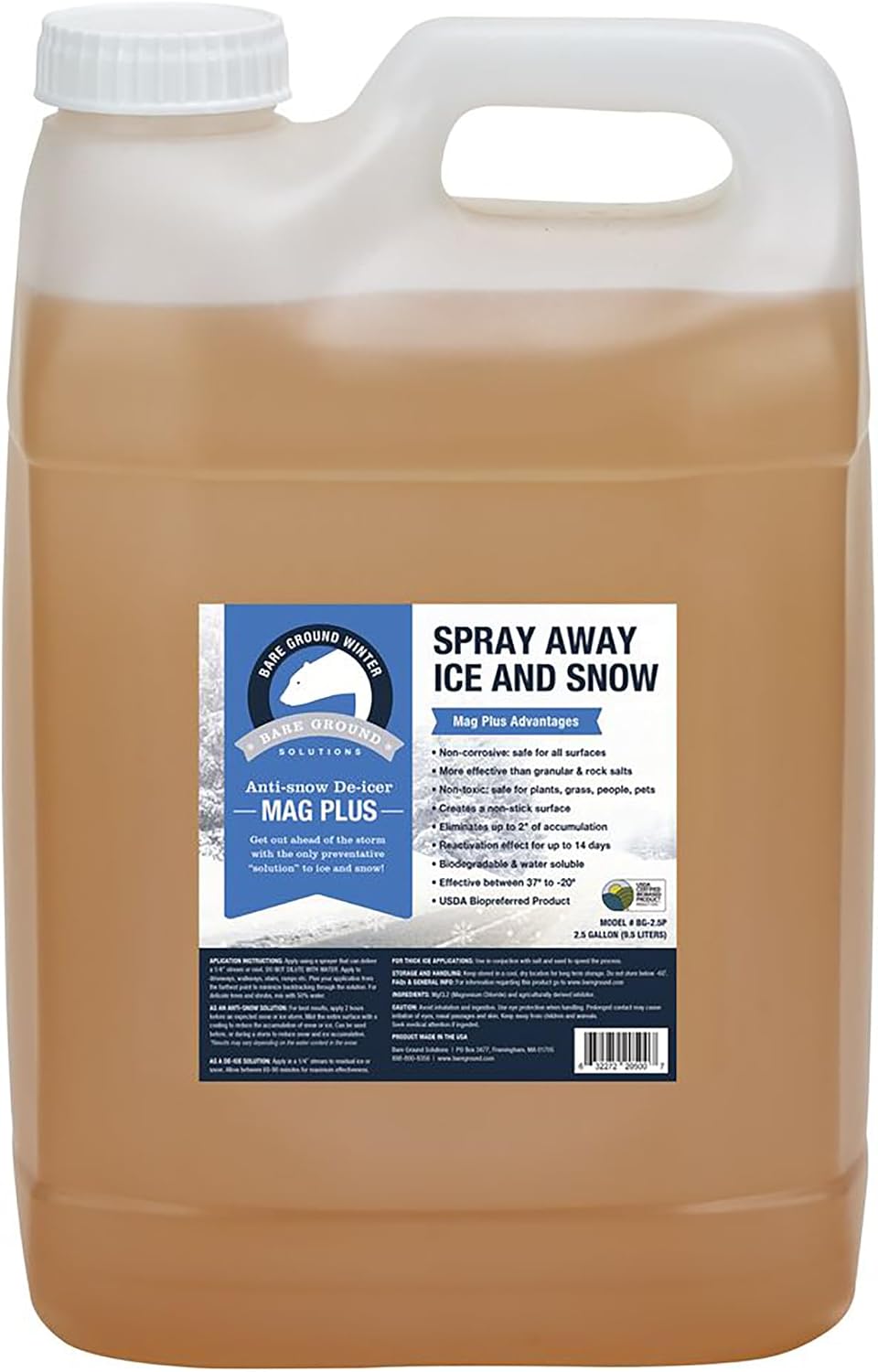 Bare Ground BG-2.5P All Natural Anti-Snow Liquid De-Icer, 320 oz (2.5 Gallons)