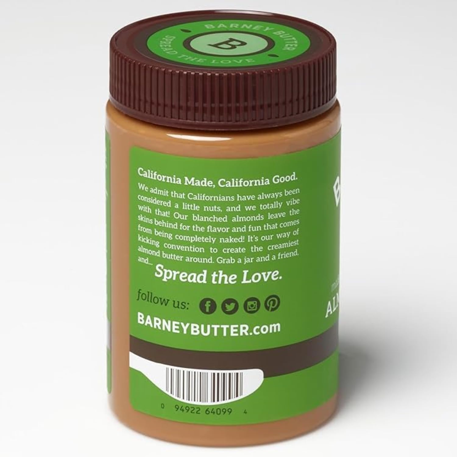 Barney Butter Almond Butter, Bare Smooth, 16 Ounce Jar, No Added Sugar or Salt, Skin-Free Almonds, No Stir, Non-GMO, Gluten Free, Keto, Paleo, Vegan