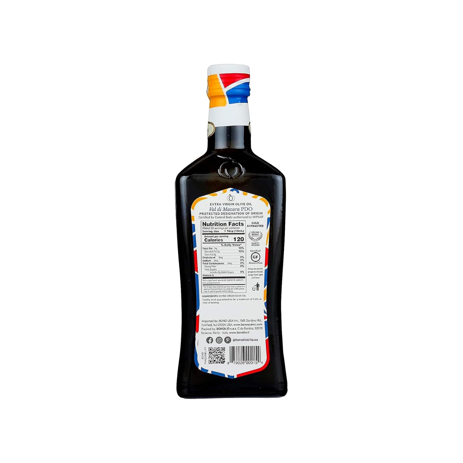 Bono Organic Extra Virgin Olive Oil, 16.9 Fl Oz – USDA Organic, Non-GMO, Certified Gluten Free, Cold Extracted, Clean Label Project Purity Award Winner