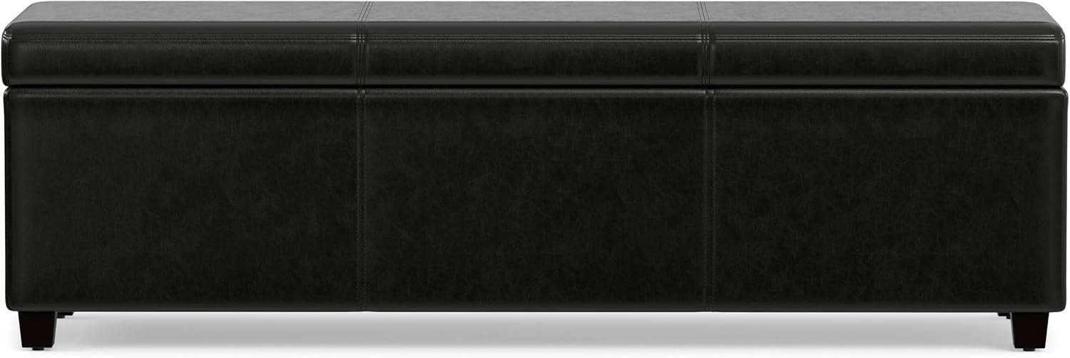 SIMPLIHOME Avalon 54" Wide Vegan Leather Storage Ottoman in Tanners Brown