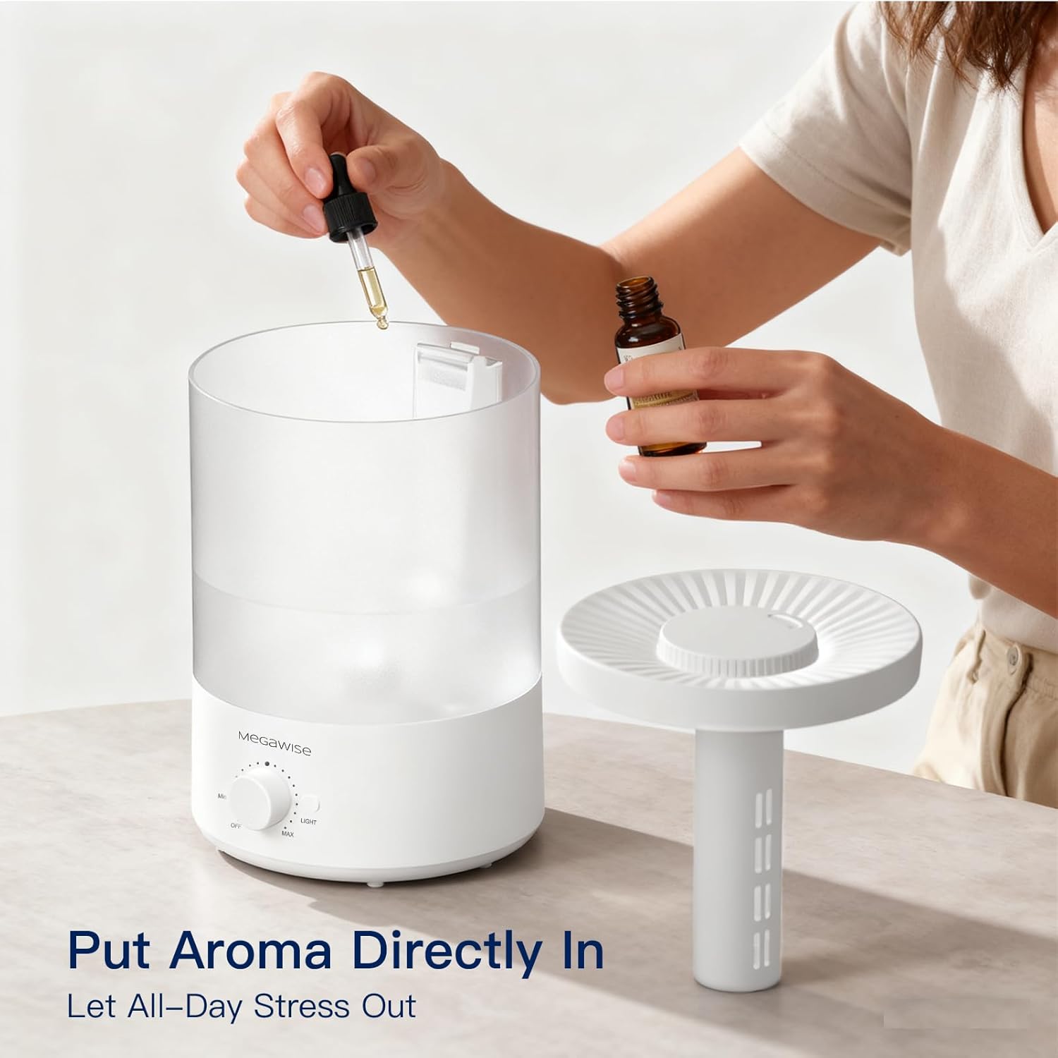MEGAWISE 1.5L Cool Mist Humidifier for Bedroom, 25dB Quiet