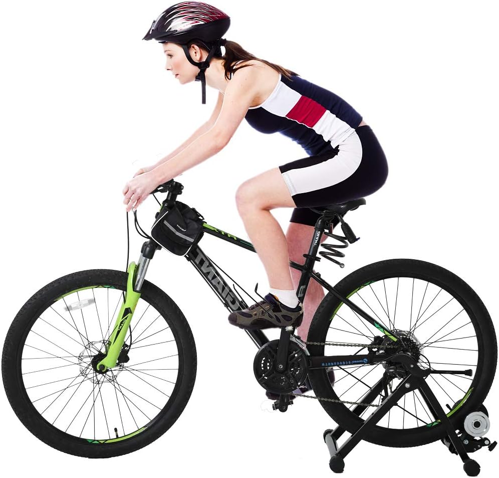 Portable Bike Trainer Stand Bicycle Trainers Road, Bike Trainer for Indoor Riding Magnetic Bike Trainer with Noise Reduction Wheel 5 Levels Resistance
