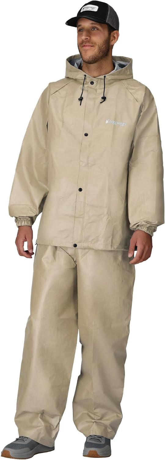 FROGG TOGGS Men's Pro Lite Rain Suit, Waterproof, Breathable, Dependable Wet Weather Protection, Carbon Black, XL/XXL