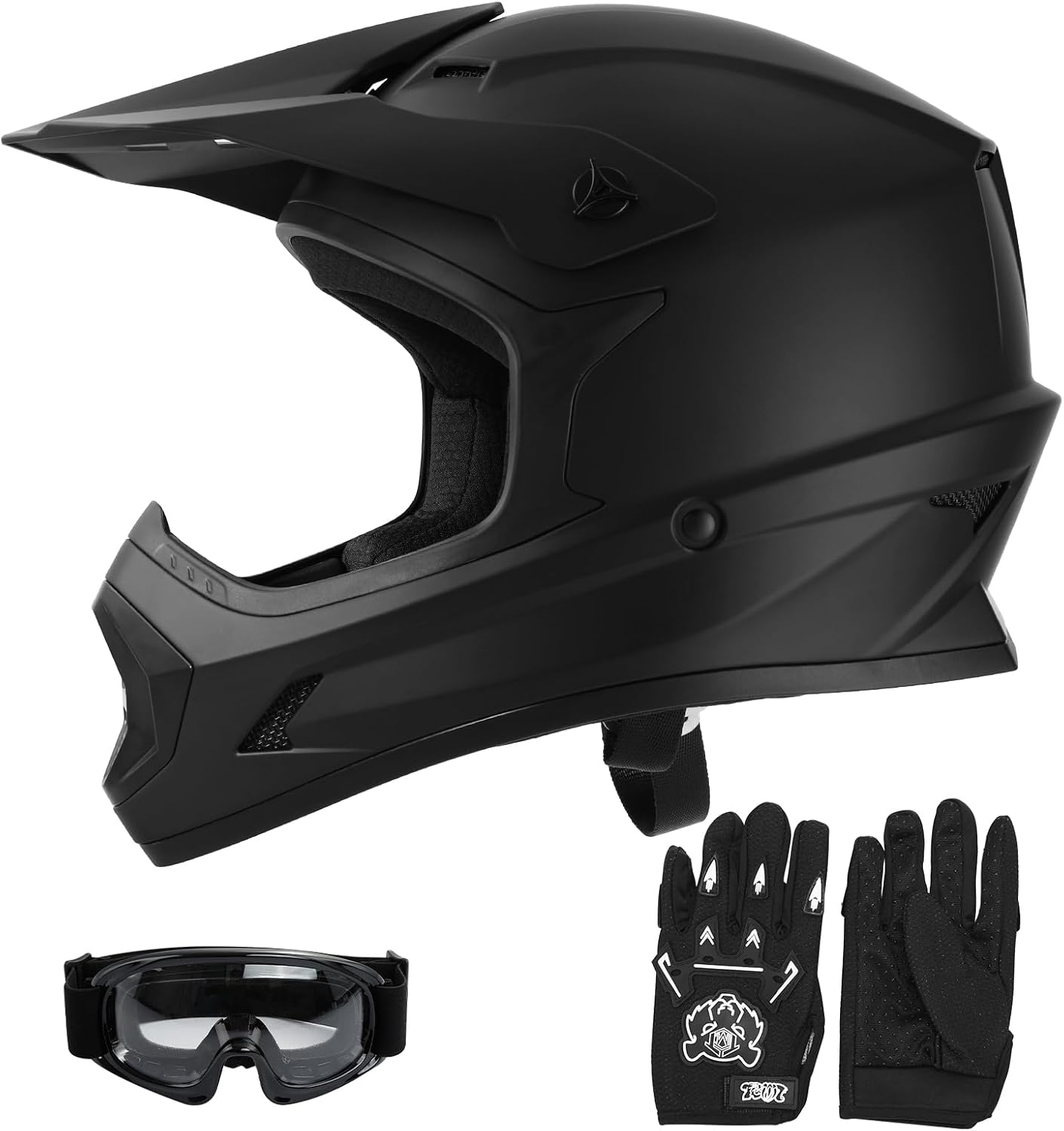 SLMOTO ATV Helmets for Kids Youth DOT Motocross Offroad Street Helmet Motorcycle Blue Helmet Dirt Bike Motocross Helmet+Goggles+Gloves